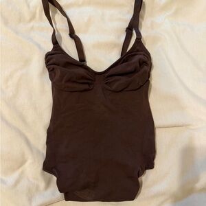 Skims Brown One-Piece Bodysuit with Adjustable Straps
